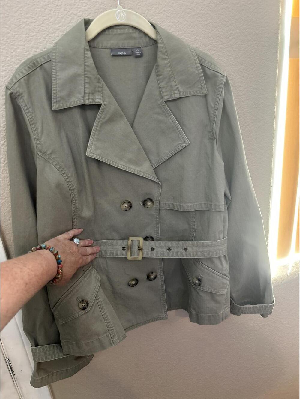 Apt 9 Olive Green Double-Breasted Belted Jacket XL